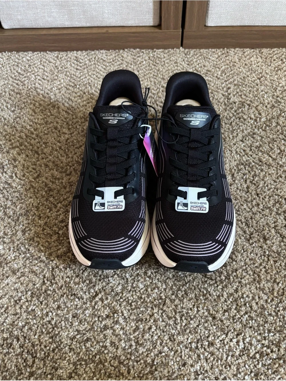 Skechers Size 9 Women’s Swift Fit Slip-On Sneakers - Black with Purple Accents